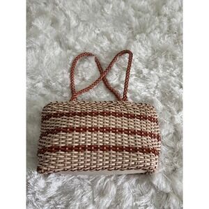 Ellepi Handmade Italy Woven Leather Tote Bag Cream Brown Braided Handle Zipper